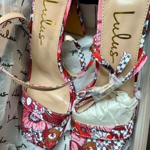 Lulu’s Women Konoku Pink Floral Ankle Strap High Heel Sandals Size 8 NWB